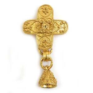 CHANEL Gold Logo Brooch